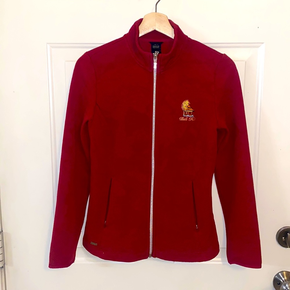 Deep red zip up golf jacket